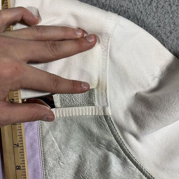 Isabella Sole Cache VTG Set White Denim Jeans Eyelets Cuffs Metallic Accents 80s - Picture 8 of 16